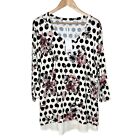 Rose + Olive Floral Polka Dot Print Knit Top Ivory Women’s Size 3X 3/4 Sleeve