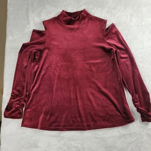 Westbound Damen Samt Top Bluse Cold Shoulder Langarm weinrot Größe 1X - Bild 1 von 7