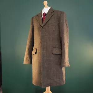 Marks Spencer Moon Tweed Wool Overcoat Medium 40" Khaki Herringbone Jacket - Picture 1 of 17