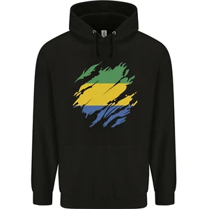 Torn Gabon Flag Gabonese Day Football Childrens Kids Hoodie - Picture 1 of 75