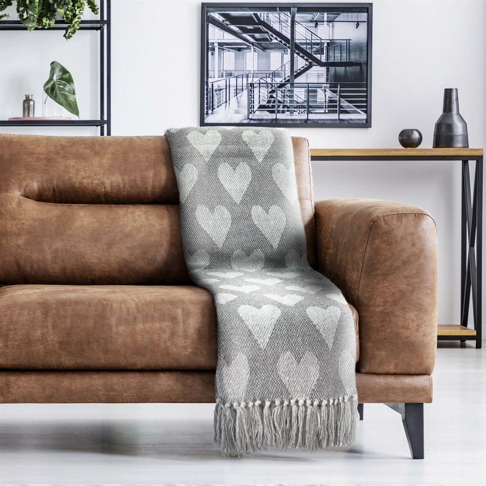 Emma Barclay 127x152cm Recycled Cotton Throw with Heart Design - Charcoal Grey