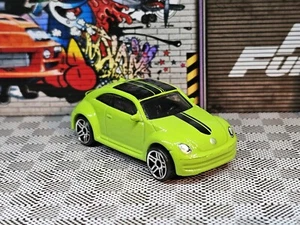Hot Wheels Green 2012 VW Volkswagen Beetle Diecast Black Racing Stripes 1/64 New - Picture 1 of 7