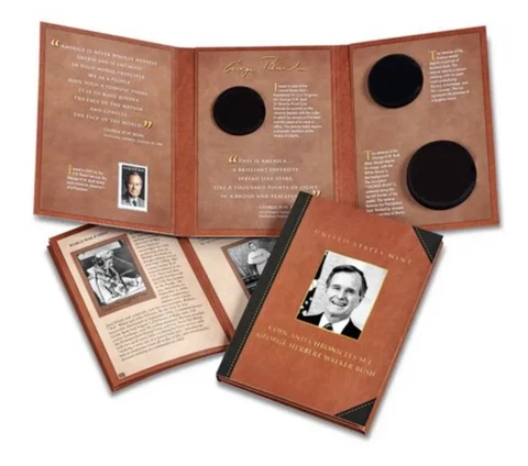 2021 George H.W. Bush Coin And Chronicles Set Box, Booklet & Stamp NO COINS Cover