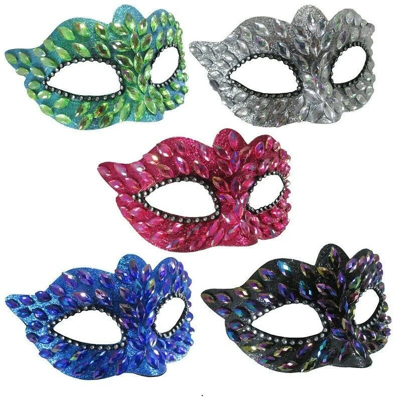 Half Masks Jeweled - Mardi Gras - Prom - Homecoming - 4 Colors - One Size - Image 1 of 1