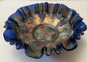 Fenton Carnival Cobalt Vintage 8" Round Double Crimped Bowl - Picture 1 of 4