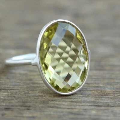 Anillo de piedras preciosas de cuarzo limón hecho a mano de plata de ley 925 joyería regalo todos los tamaños Foto 1 de 4