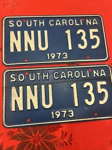 1973 South Carolina weiß blau Nummernschild Paar passendes Set Ford Chevrolet - Bild 1 von 6