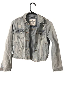 Abercrombie & Fitch Denim Jean Jacket Distressed Cropped Waist 9/10 - Picture 1 of 3
