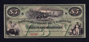 Banco Oxandaburu y Garbino 5 Pesos Bolivianos 1869 Argentina P-S1783r UNC - Picture 1 of 2