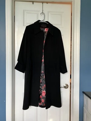 Abrigo Via Spiga Mujer 8 Negro Mezcla Lana Abrigo Ucrania Largo Forrado Floral Foto 1 de 4