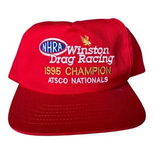 Vtg 90s NHRA Winston Drag Racing 1995 Nationals Snapback Hat Cap Red EUC - Picture 1 of 7