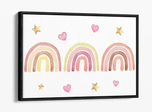 ACUARELA ARCO IRIS ROSA PASTEL - EFECTO FLOTANTE ENMARCADO LONA IMPRESIÓN ARTÍSTICA PARED - Imagen 1 de 12