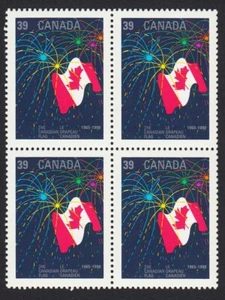 CANADIAN FLAG 25th = FIREWORKS = Canada 1990 #1278 Block of 4 MNH - Picture 1 of 1