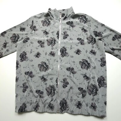 Chaqueta retro de colección Silver Threads LTD XL gris flor negra pétalos cremallera completa Foto 1 de 4