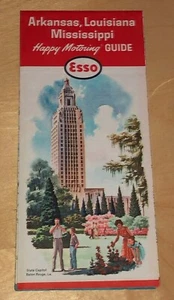 1963 Map Arkansas Louisiana Mississippi Guide Esso Gasoline Oil Gas Station Ad - Picture 1 of 5