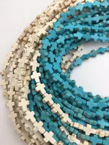 Blue or White Howlite Turquoise Cross Beads 8x10mm 15.5" Strand - Picture 1 of 5