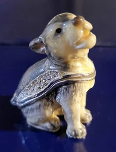 Wolfie Wolf Pewter Bejeweled Hinged Miniature Trinket Box Kingspoint - Picture 1 of 5
