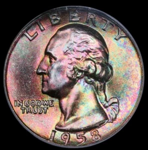 1958 P Washington Quarter ICG MS66 Monster Rainbow Toned Incredibe Color - Picture 1 of 5