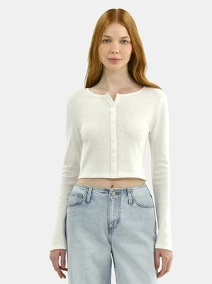 No Boundaries Cardigan Sweater Ribbed Jewel Button white Light S (4-6) Woman - Image 1 of 4