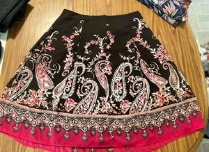 East 5th Size 16 1X skirt paisley floral lined sheer pleat brown pink white - Picture 1 of 9