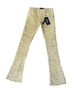 Guapi Jeans Beige Frayed Distressed Corduroy Flare Pants Streetwear Size 32 (G20 - Picture 1 of 8