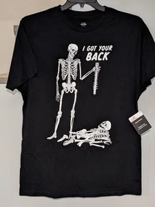 Halloween Black T-shirt Humorous Fun~Skeleton Bones~ I Got Your Back ~Size L NEW - Picture 1 of 5