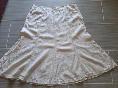 Women's 100% Linen Plus Size 16 Beige Skirt Midi Length Lightweight Minimalist - Image 1 of 4