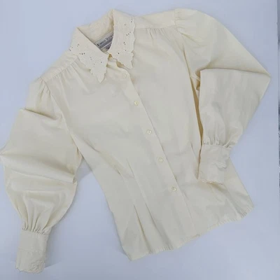 Винтажный женский топ Karen Scott на пуговицах размер 10 с кремовой вышивкой кружевная деталь - Изображение 1 из 4