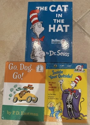 DR. SEUSS 3 Hardcover Books - Cat In The Hat, Go Dog Go, Inside Your Outside - Image 1 of 4