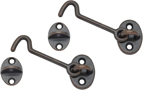 Forged Brass Cabin & Door Hook Latch & Eye, 3", Antique Copper, 2 Pack, Made in Cover