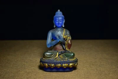 Китайская цветная глазурь резная расписная скульптура Будды Шакьямуни домашний декор искусство - Изображение 1 из 4