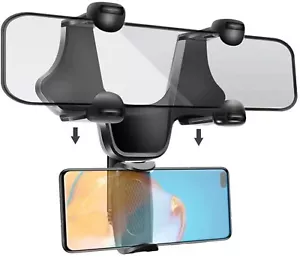 360° Car Rearview Mirror Phone Holder Mount for iPhone 14 11 12 13 Pro Max XR 8 - Picture 1 of 7