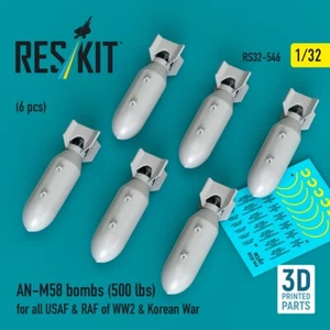 AN-M58 Bomben (500lbs) für alle USAF & RAF des WW2 & Koreakrieges 6 Stück 1:32 RS32-0546 - Bild 1 von 3