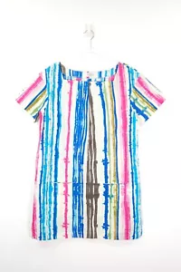 Toast Dress Size 16 Striped Tie Dye Square Neck Short Cotton Casual Tunic Pocket - Picture 1 of 11