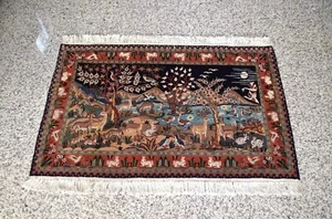 N2626 TAPPETO FIGURATO ARAZZO ORIENTALE LANA E SETA SU COTONE 148 X 68 CARPET - Foto 1 di 12
