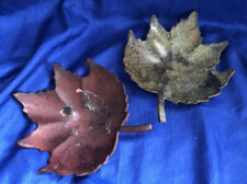 Set of 2 Metal Maple Leaf Candle Holders Centerpiece Plates Trays Vintage India