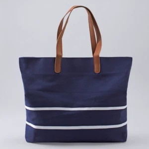 Bolso de Mano Casa Blanca Mercado Negro WHBM a Rayas Blanco Marino Algodón Bronceado FabFitFun - Imagen 1 de 5