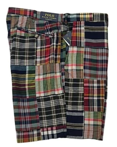 Men Polo Ralph Lauren Pony Madras Plaid Patchwork Patch Classic Fit Shorts 9" 40 - Picture 1 of 11