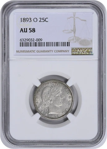 1893-O Barber Silver Quarter AU58 NGC Cover