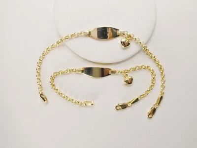 10L REAL SOLID YELLOW GOLD HEART DANGLING ID BRACELET - Image 1 of 4