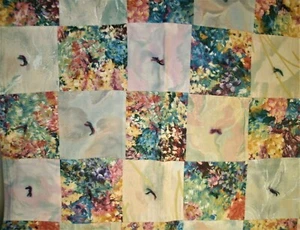 Vtg Handmade Large Block Quilt 56" x 70" Pastels w/ dark Maroon Back Granny Core - Picture 1 of 3