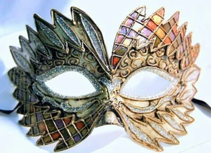 Orange Green Purple Gold Falcon Mardi Gras Eye Festive Party Mask - Picture 1 of 2