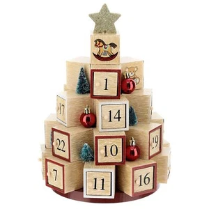 Christmas Tree Advent Calendar | Wooden Toy Block Tree with Glittery Star - 30cm - Picture 1 of 7