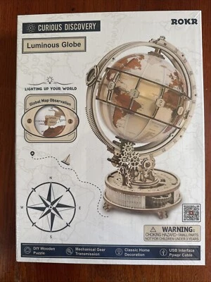 ROKR Luminous Globe Wooden 3D Puzzle ST003 180 Pieces USB Power Cable Mechanical - Image 1 of 2