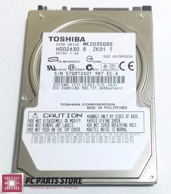 Toshiba 200GB 2.5" MK2035GSS HDD2A30 S ZK01 T G5B0015 90000-A PCB PARTS REPAIR  - Image 1 of 4
