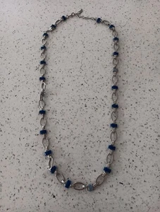 Coldwater Creek Blue Rhinestone Beaded Silver Tone Necklace - Picture 1 of 6