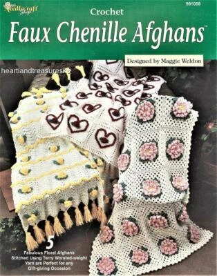 Faux Chenille Afghans  Needlecraft Shop Crochet Pattern Booklet ~ 5 Patterns - Image 1 of 2