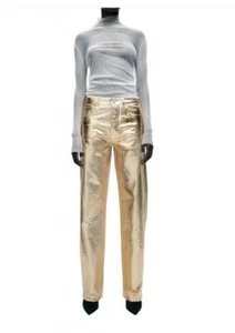 ZARA ZW BOYFRIEND MID-RISE JEANS GOLD Size UK 8 XS EU 36 BNWT - Picture 1 of 7