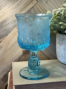 Vintage Wright Glass L G Daisy and Cube Blue (Etch) Water Goblet 5 3/4" 8 oz - Picture 1 of 6