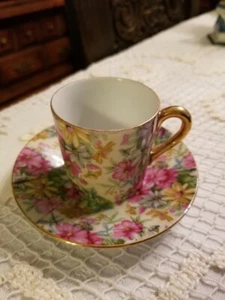 2 ZOLL BLUMEN NORCREST JAPAN DEMITASSE TASSE UND UNTERTASSE ORIGINAL FOLIENAUFKLEBER - Bild 1 von 7